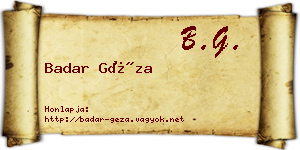 Badar Géza névjegykártya