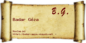 Badar Géza névjegykártya